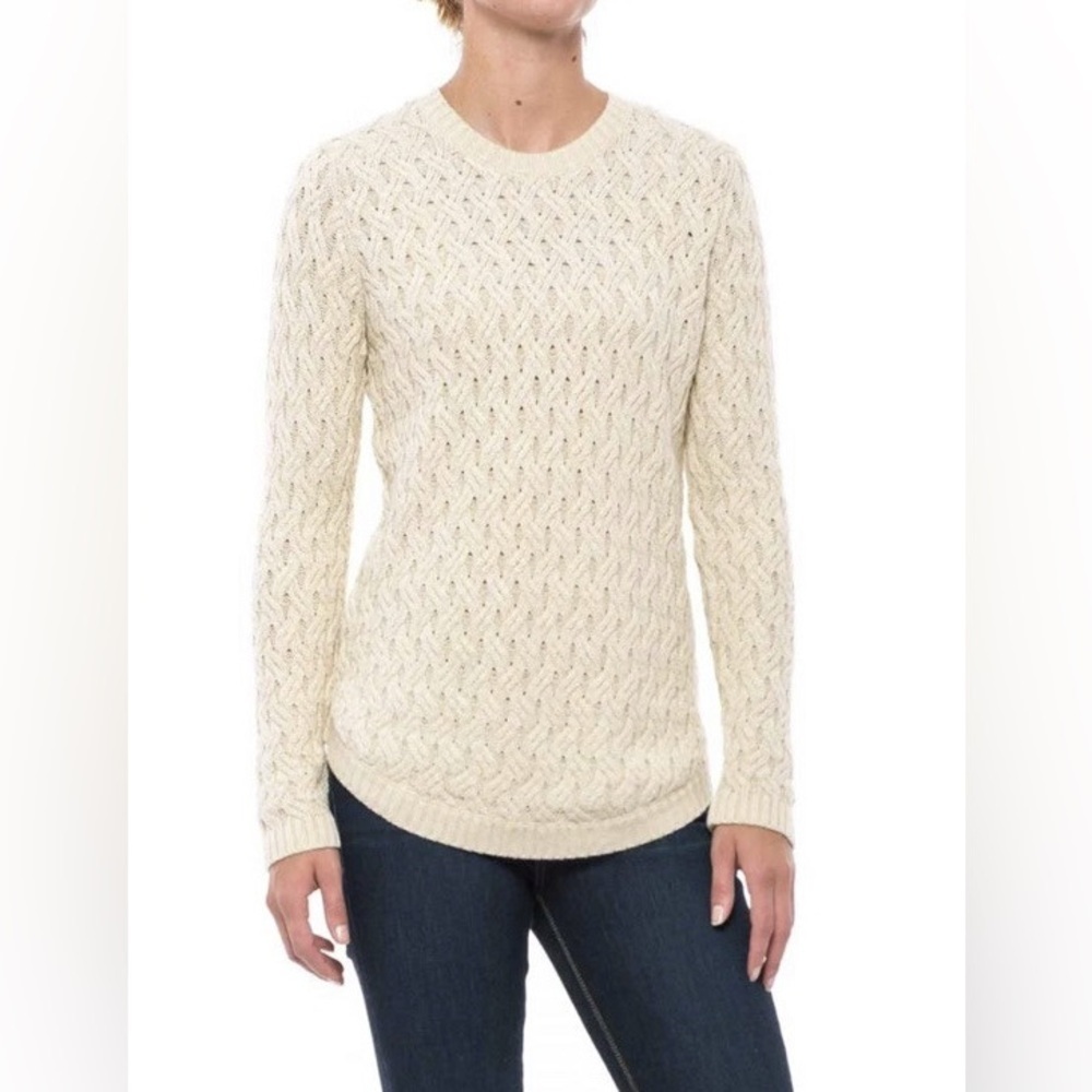 JEANNE PIERRE Women's Ivory Fisherman Cable Knit Sweater Size L